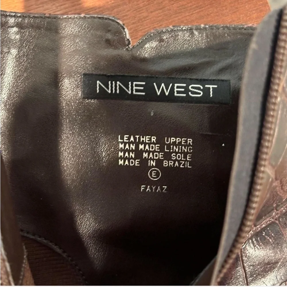 Nine West- Brown croc print leather ankle boots - Picture 3 of 4